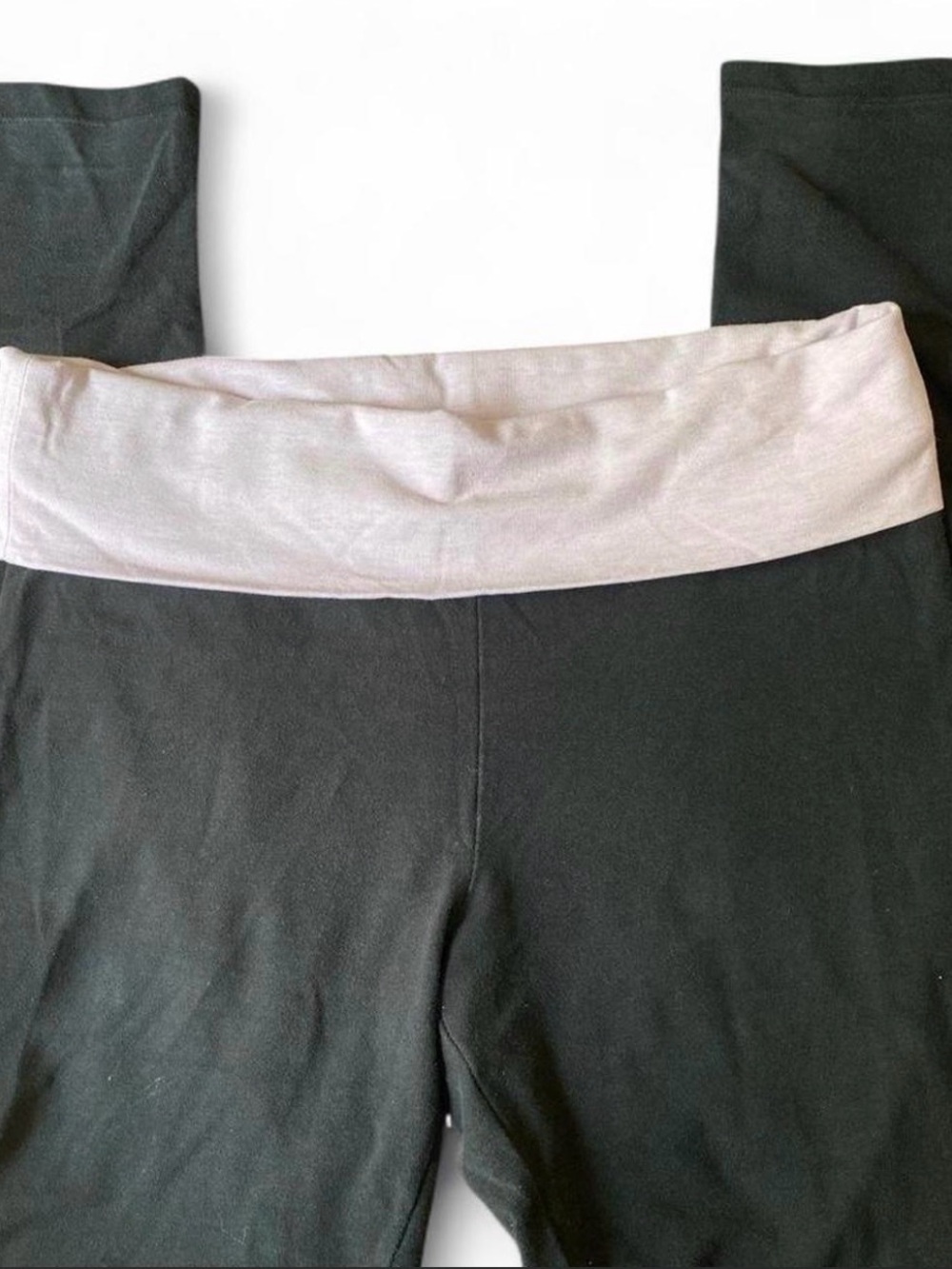 Victoria's Secret Lowrise Black Leggings with Light Pink Foldover Waistband